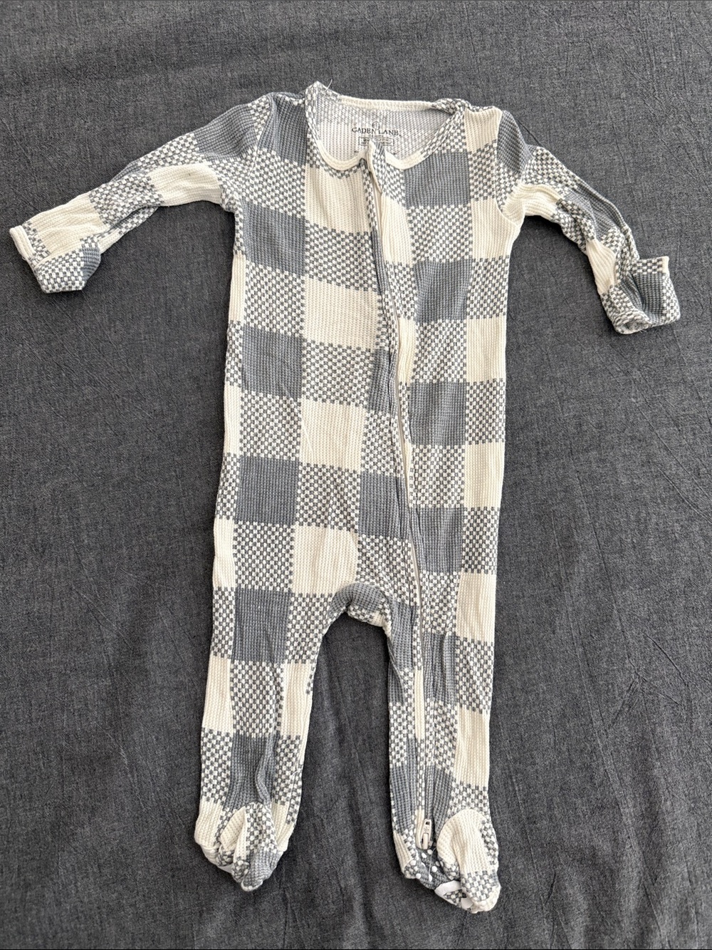 Caden Lane Gray & Cream Check Waffle Footed One-Piece